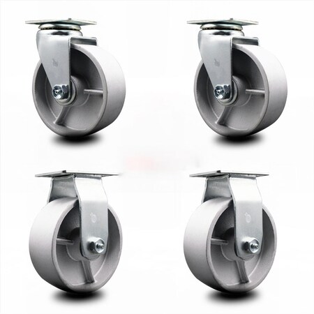 Service Caster 5 Inch Semi Steel Cast Iron Caster Set with Ball Bearings 2 Swivel 2 Rigid SCC-20S520-SSB-2-R-2